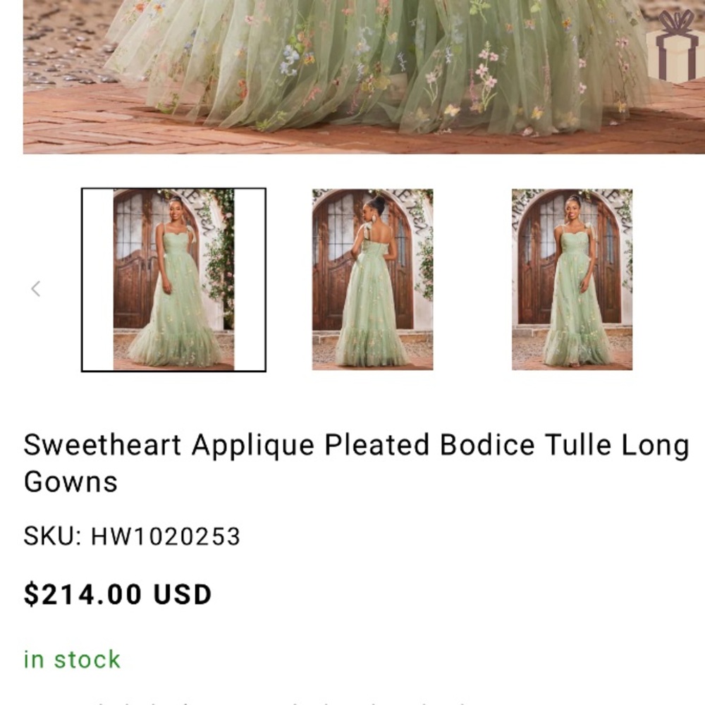 Green Floral Tulle Long Gown size 16 - Picture 7 of 14